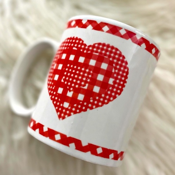 Vintage Red Gingham Valentines Day Coffee Mug - Picture 1 of 5